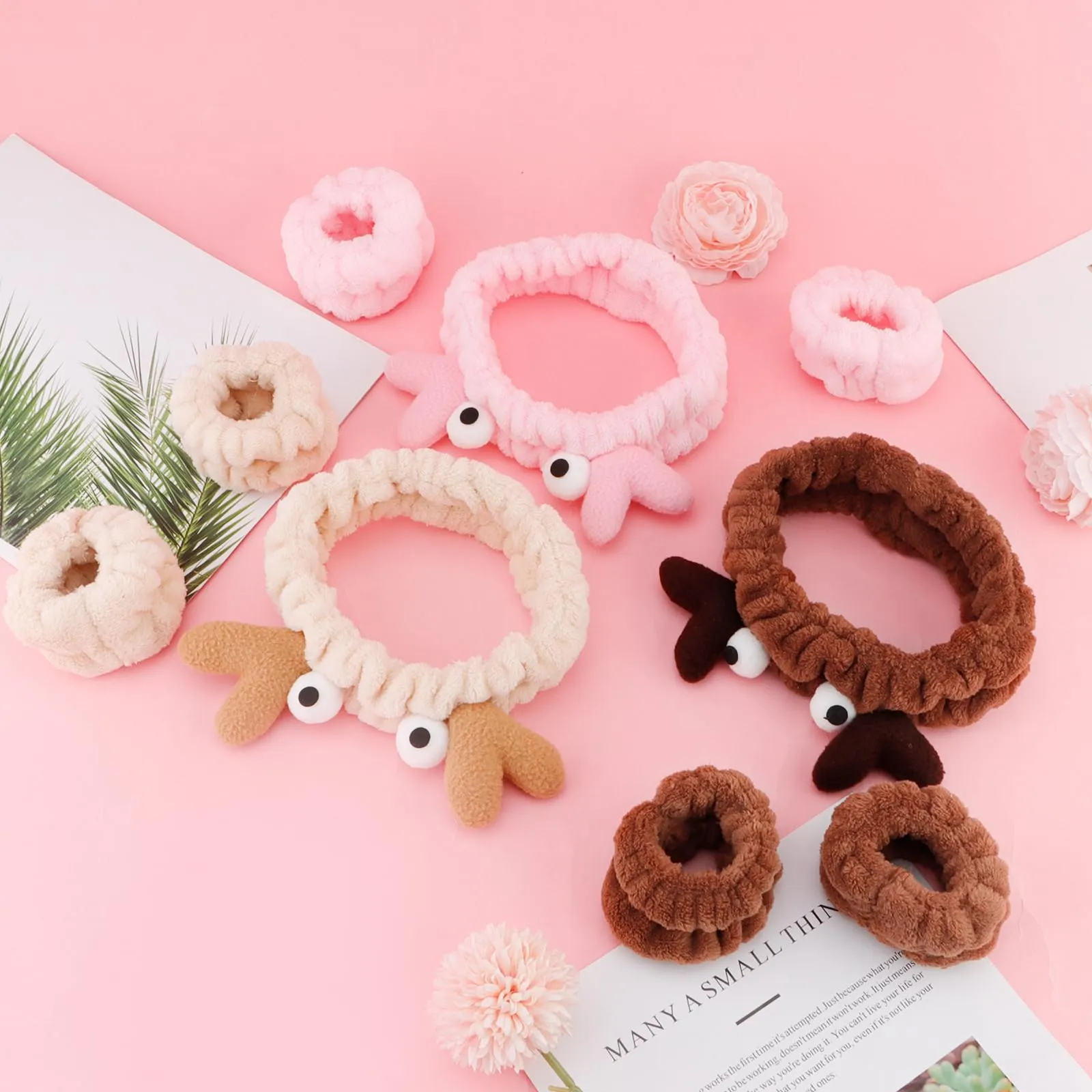 CUBACO Animal Ear Headbands and Wristbands Set for Skin Care, Makeup, and Spa Face Wash (Crab)