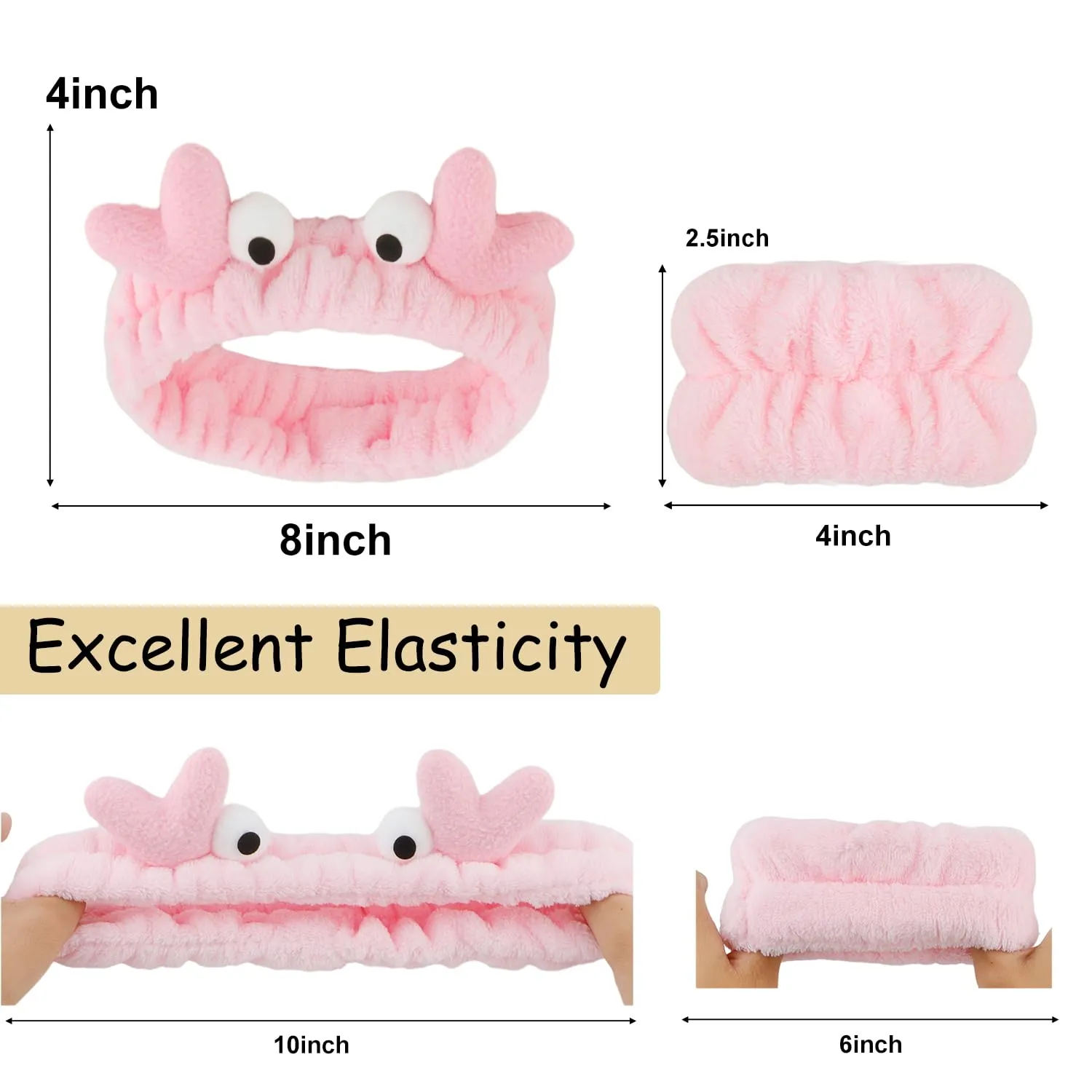 CUBACO Animal Ear Headbands and Wristbands Set for Skin Care, Makeup, and Spa Face Wash (Crab)