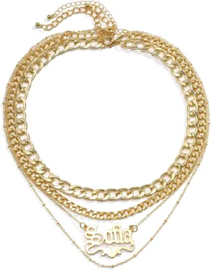 Cuban Chain Long Layered Necklaces for Women, 4 Layered Layered Gold Necklace