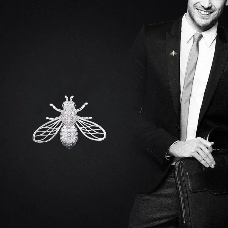 Cubic Zirconia Bee Collar Pin Insect Brooches For Women And Men