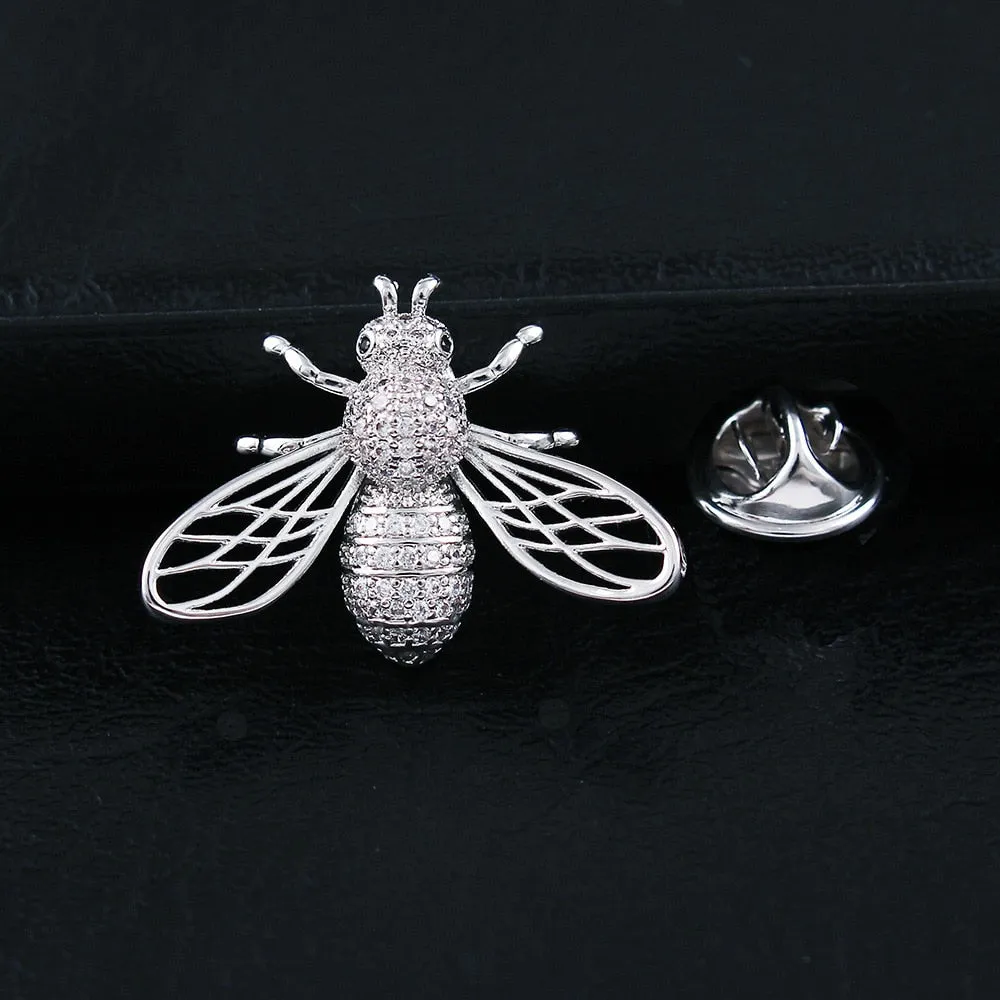 Cubic Zirconia Bee Collar Pin Insect Brooches For Women And Men