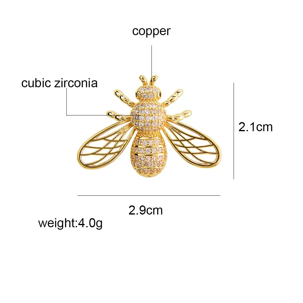 Cubic Zirconia Bee Collar Pin Insect Brooches For Women And Men
