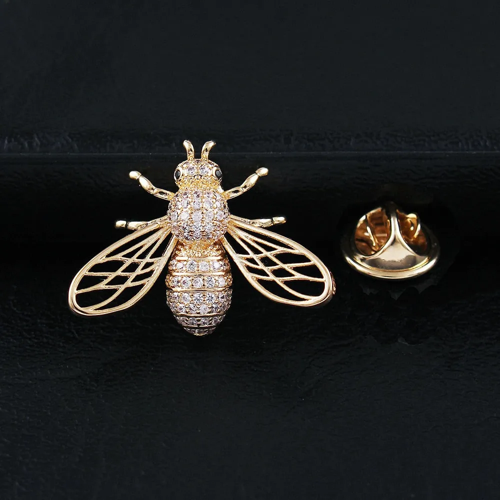Cubic Zirconia Bee Collar Pin Insect Brooches For Women And Men