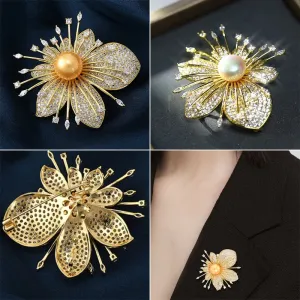 Cubic Zirconia Sweet Flower Brooch Women Luxury Pin Dress Decoration Gift