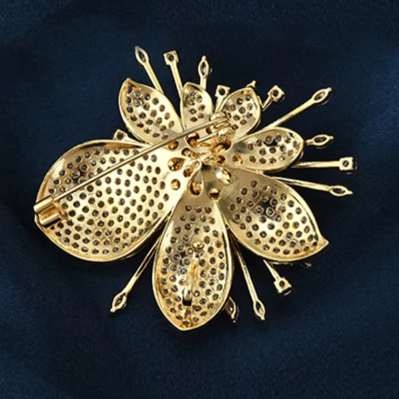 Cubic Zirconia Sweet Flower Brooch Women Luxury Pin Dress Decoration Gift