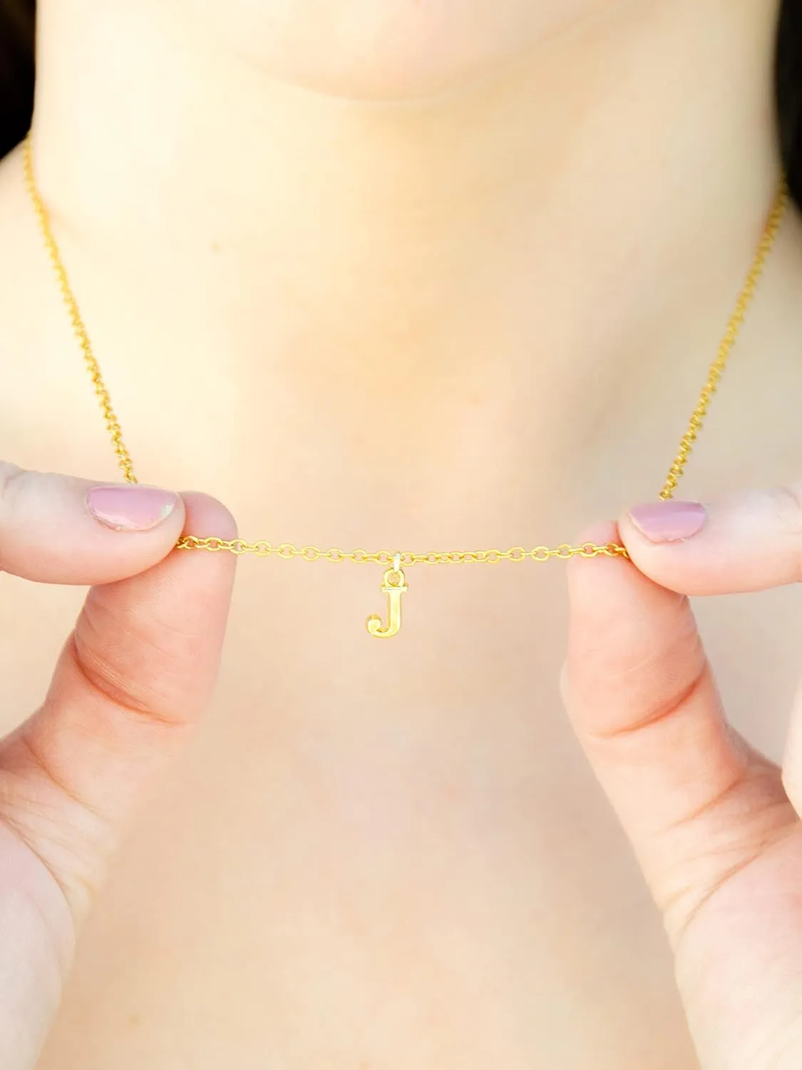 Custom 14K gold initial necklace, dainty Letter charm necklace, personalized initial pendant necklace, custom 14K gold necklace gift for her (C)
