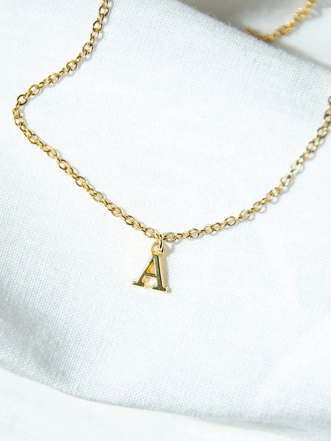 Custom 14K gold initial necklace, dainty Letter charm necklace, personalized initial pendant necklace, custom 14K gold necklace gift for her (C)
