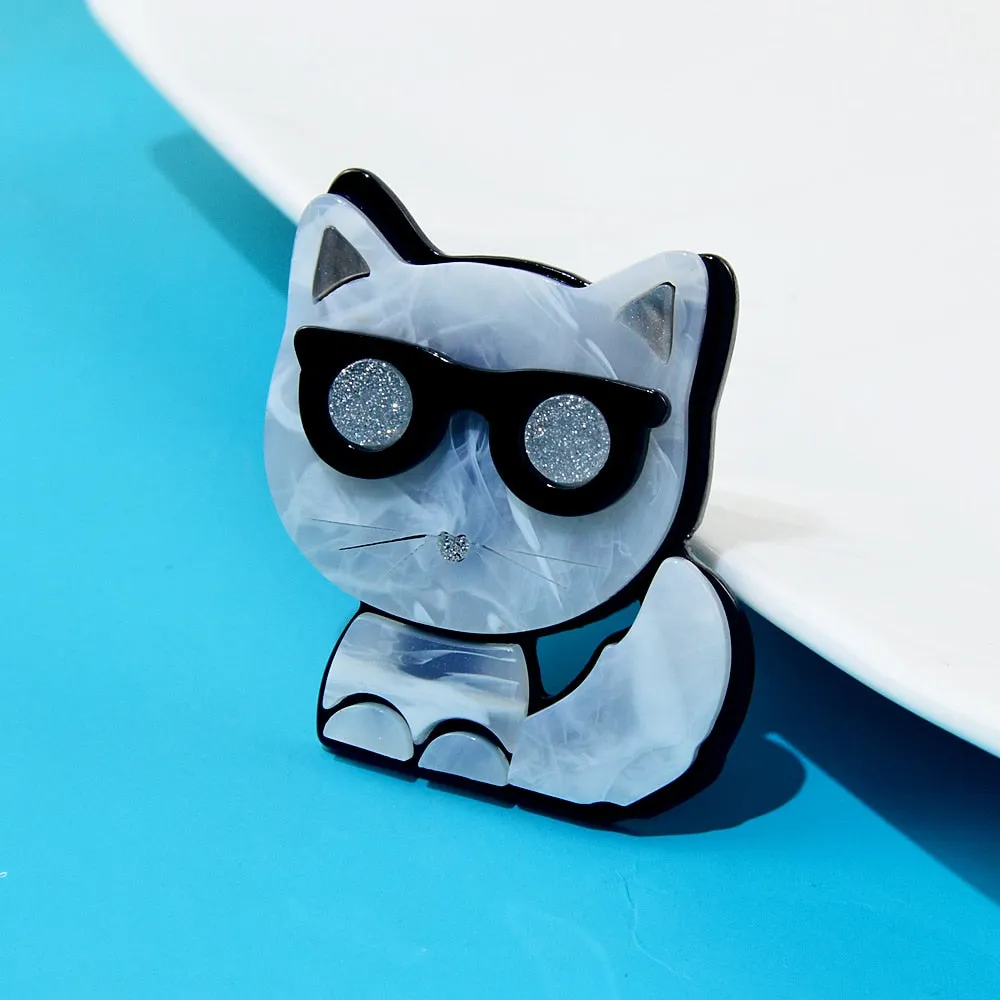 Cute Acrylic Wear Sun Glasses Cat Brooches For Women