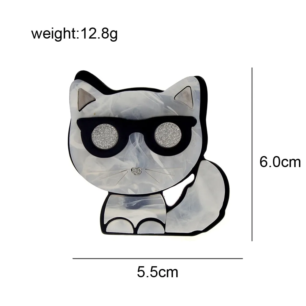 Cute Acrylic Wear Sun Glasses Cat Brooches For Women