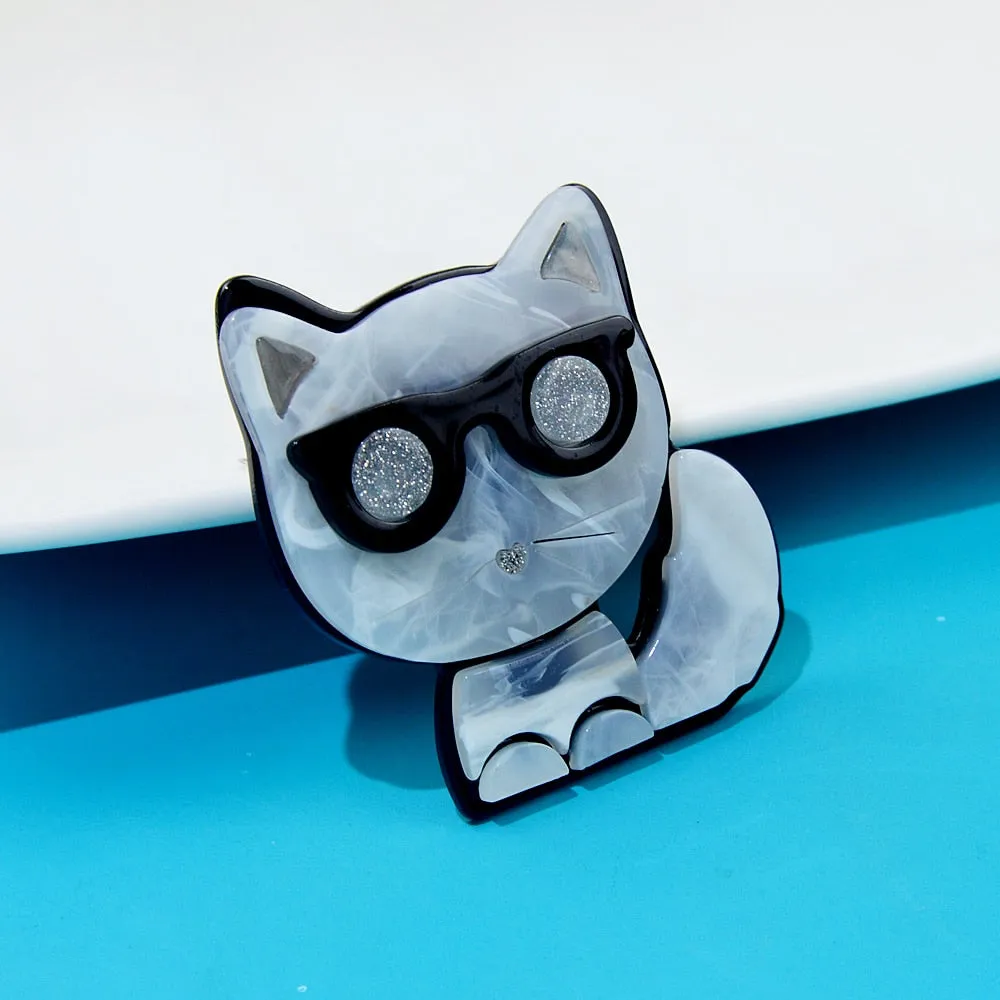 Cute Acrylic Wear Sun Glasses Cat Brooches For Women