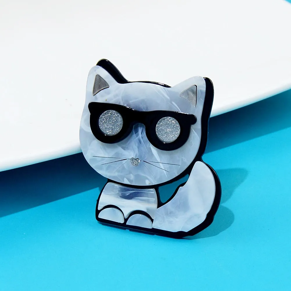 Cute Acrylic Wear Sun Glasses Cat Brooches For Women