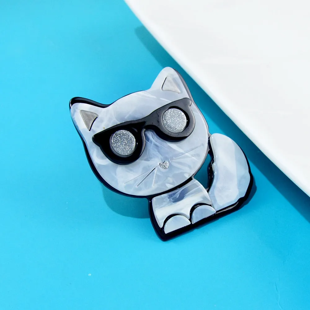 Cute Acrylic Wear Sun Glasses Cat Brooches For Women