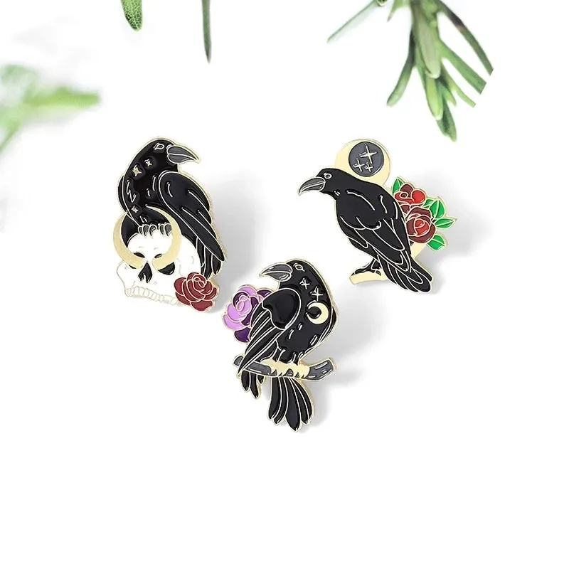Cute Cartoon Animal Crow Alloy Rose Skull Brooch