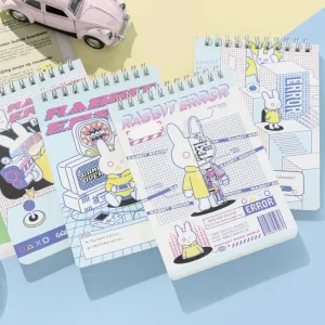 Cute Cartoon Bunny Coil-Bound Pockets Journal Notebook