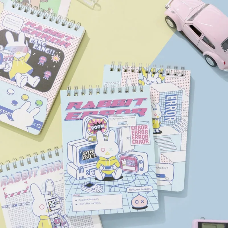 Cute Cartoon Bunny Coil-Bound Pockets Journal Notebook