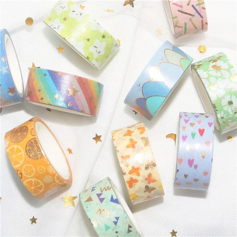 Cute Cartoon Foil Stamped Basic Washi Tape Set (12 Rolls)