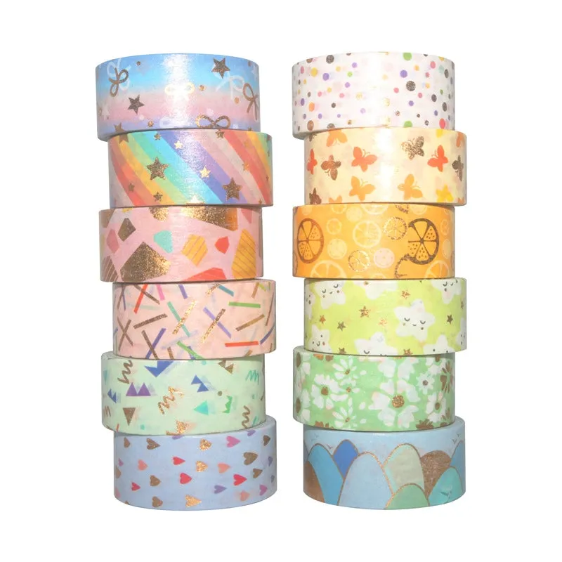 Cute Cartoon Foil Stamped Basic Washi Tape Set (12 Rolls)