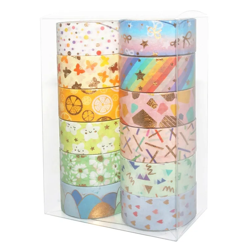 Cute Cartoon Foil Stamped Basic Washi Tape Set (12 Rolls)