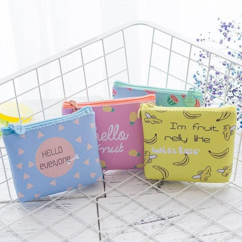 Cute Cartoon Fruit and Geometric Pattern Coin Purses