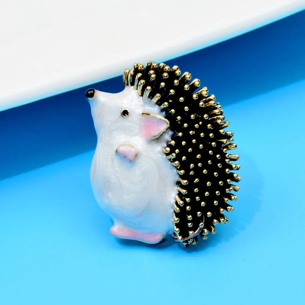 Cute Cartoon Hedgehog Brooch Animal Pin Pink Ear Black Eye Bag Badges Jewelry
