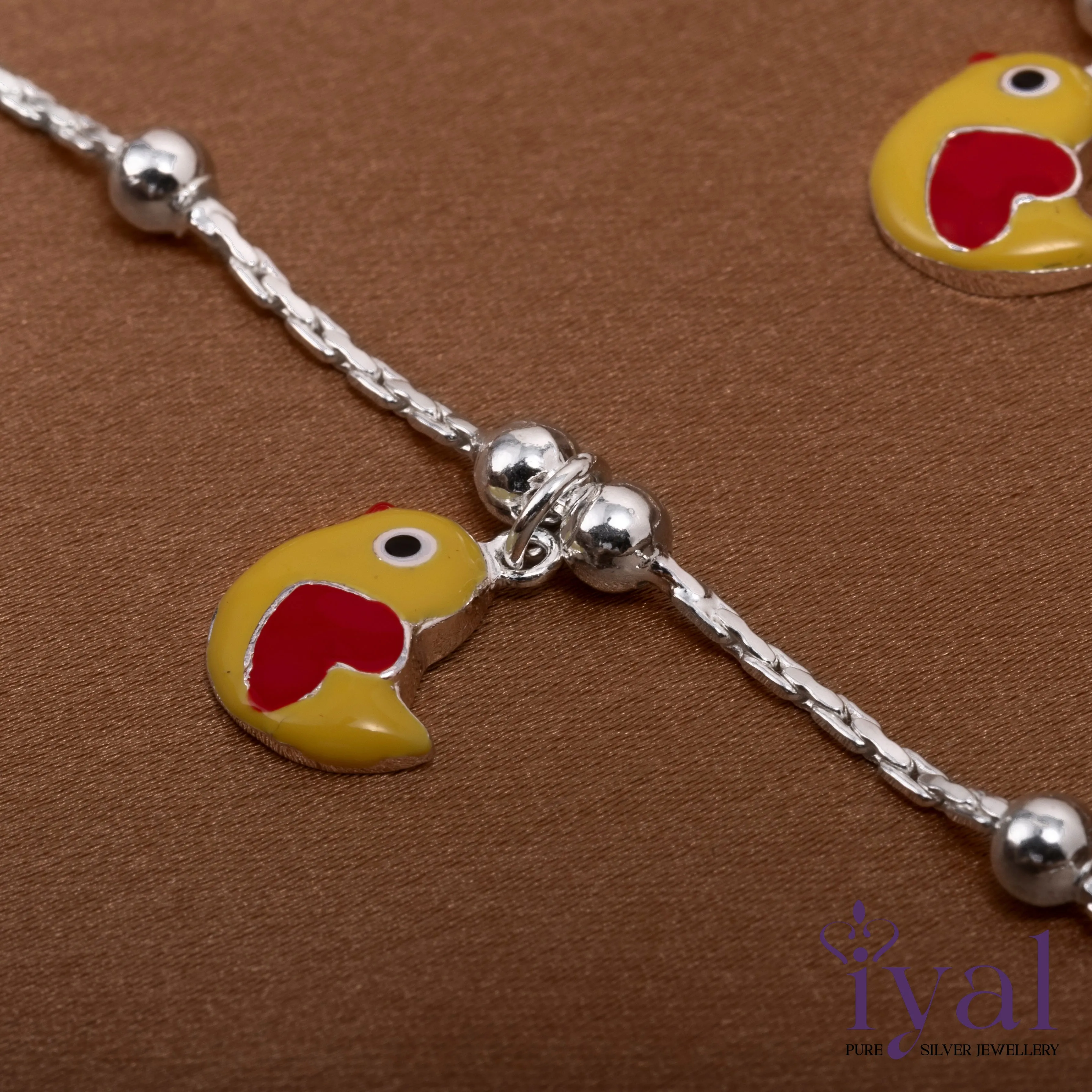 Cute Duck Charm Silver Anklet for Kids(3 to 5 years)