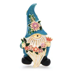 Cute Dwarf Brooches For Women Unisex Blue Enamel Take Flowers Person Cartoon Figure Brooch