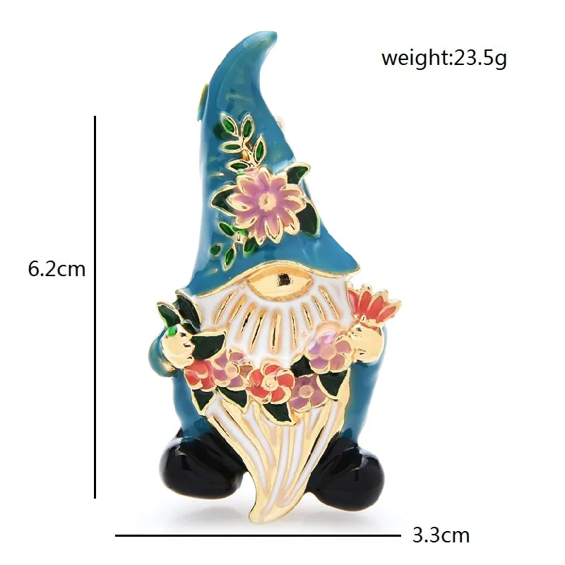 Cute Dwarf Brooches For Women Unisex Blue Enamel Take Flowers Person Cartoon Figure Brooch