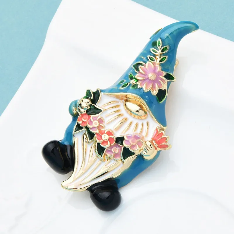 Cute Dwarf Brooches For Women Unisex Blue Enamel Take Flowers Person Cartoon Figure Brooch