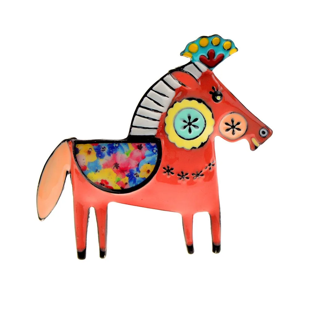 Cute Enamel Horse Brooches For Women 4 Colors