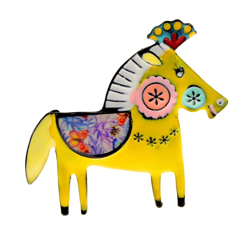 Cute Enamel Horse Brooches For Women 4 Colors