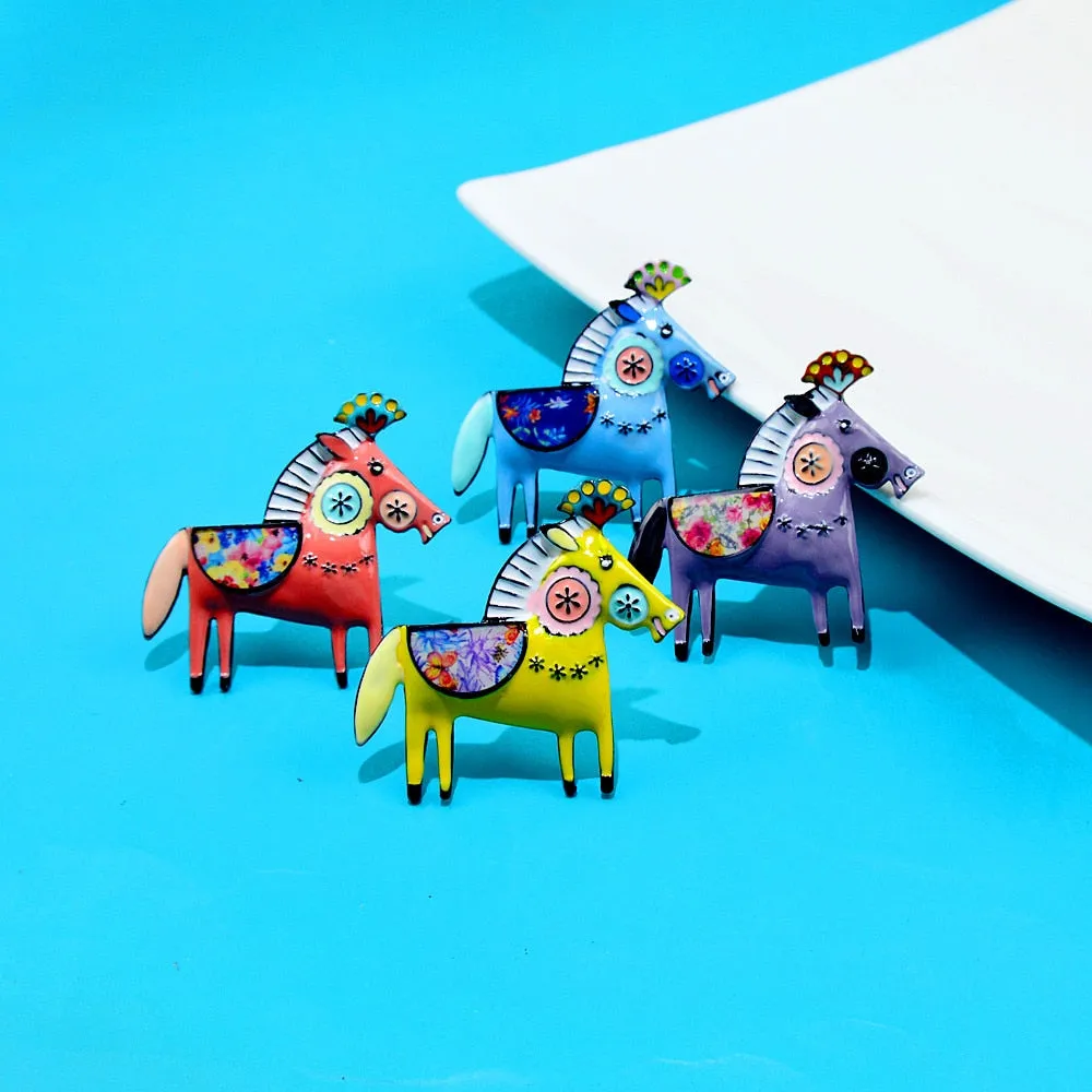 Cute Enamel Horse Brooches For Women 4 Colors