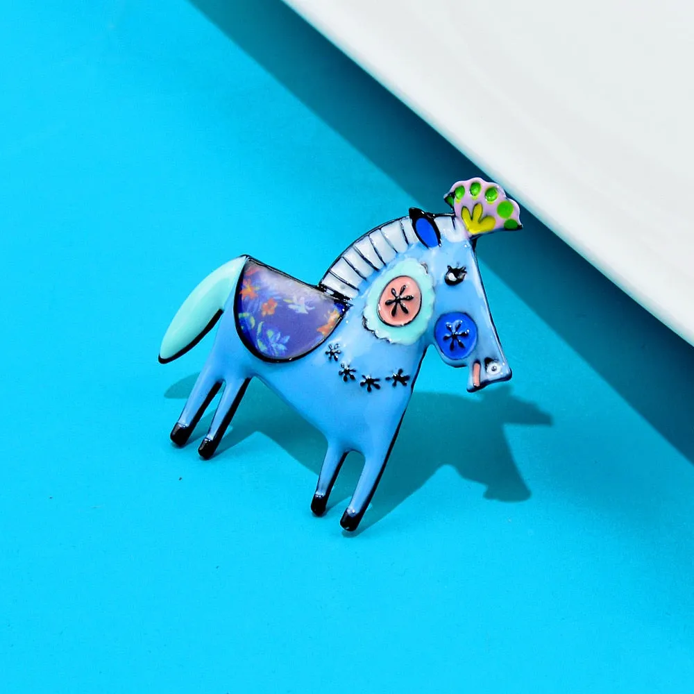 Cute Enamel Horse Brooches For Women 4 Colors