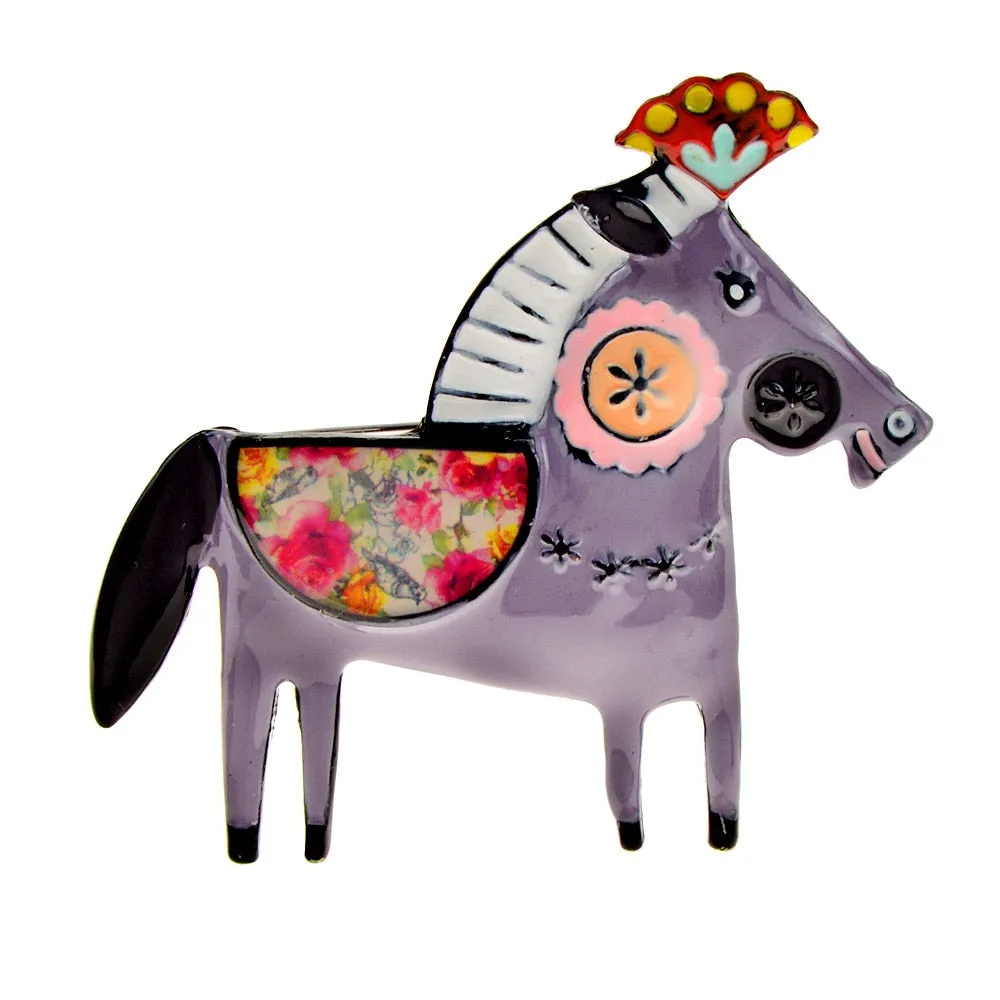 Cute Enamel Horse Brooches For Women 4 Colors