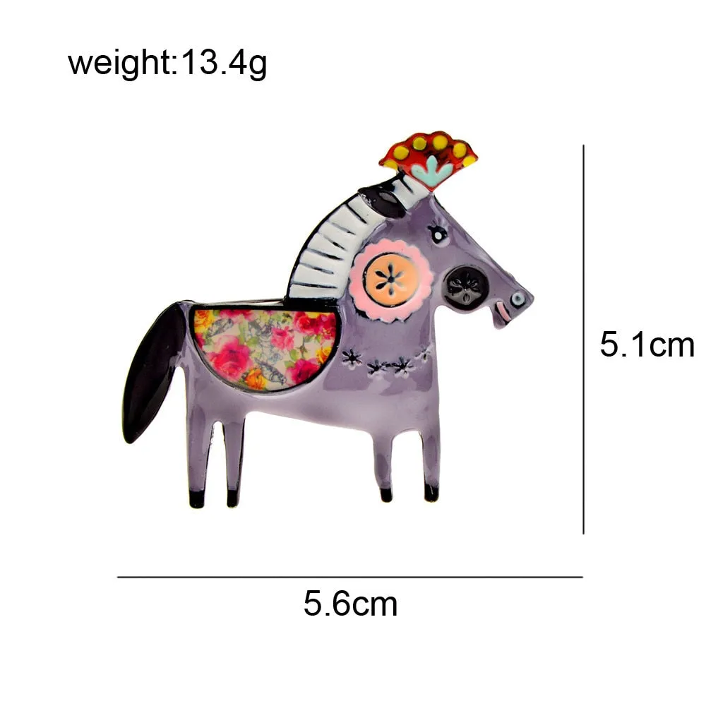 Cute Enamel Horse Brooches For Women 4 Colors