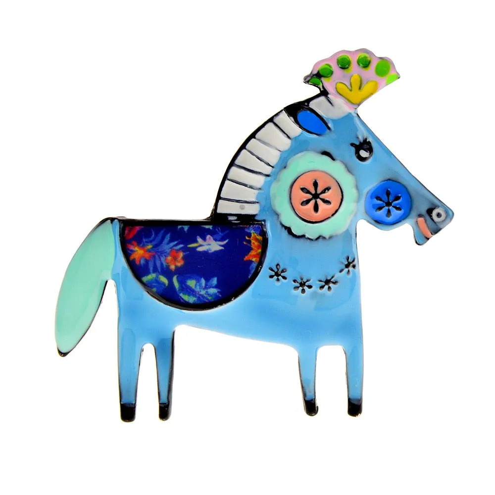 Cute Enamel Horse Brooches For Women 4 Colors