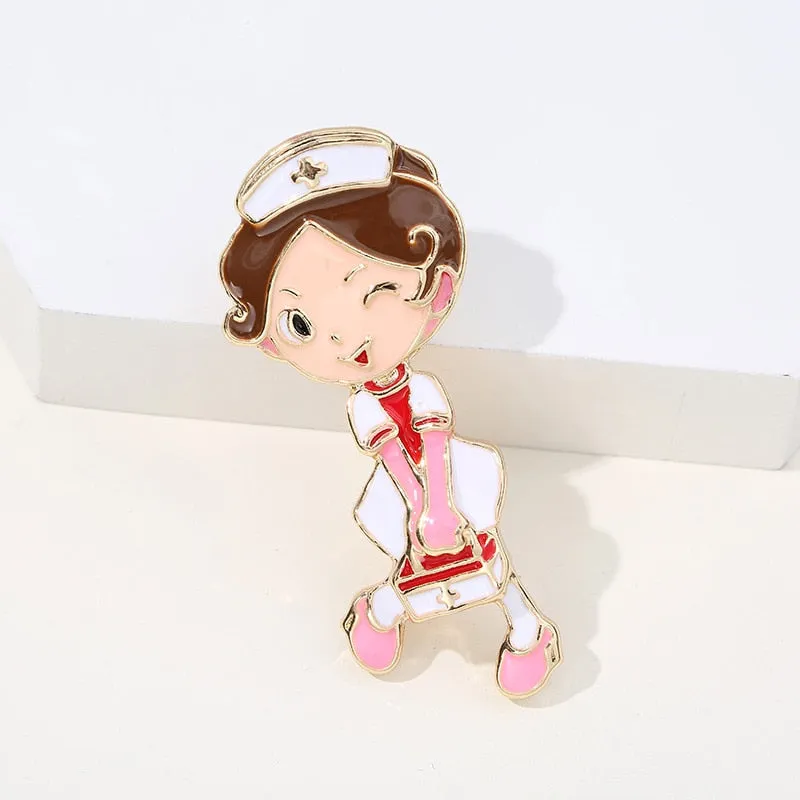 Cute Enamel Nurse Shape Pins Women Brooch