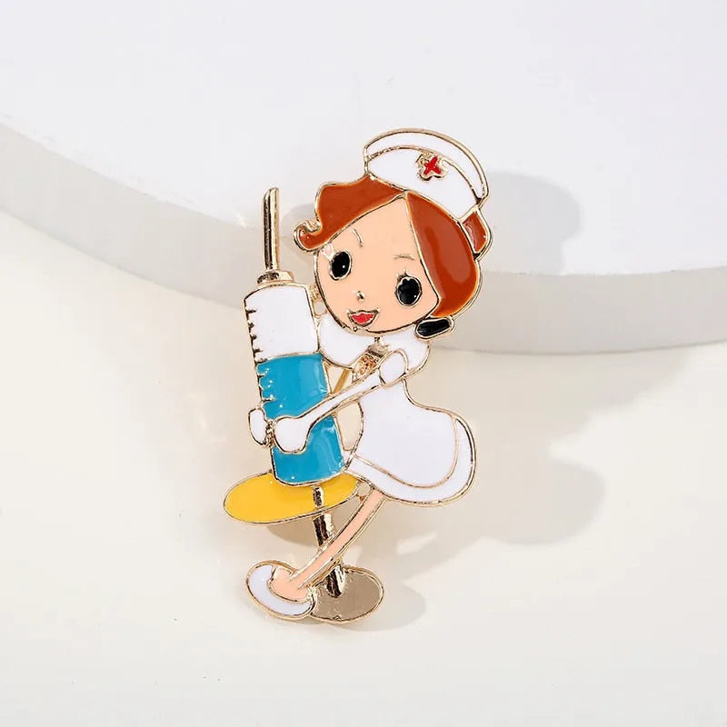 Cute Enamel Nurse Shape Pins Women Brooch