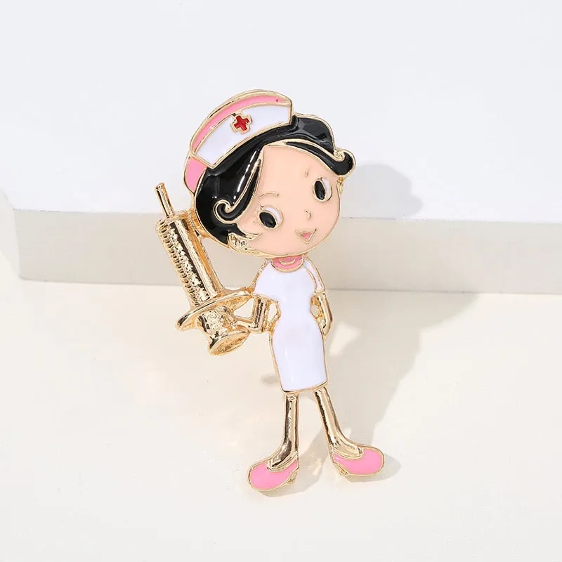 Cute Enamel Nurse Shape Pins Women Brooch