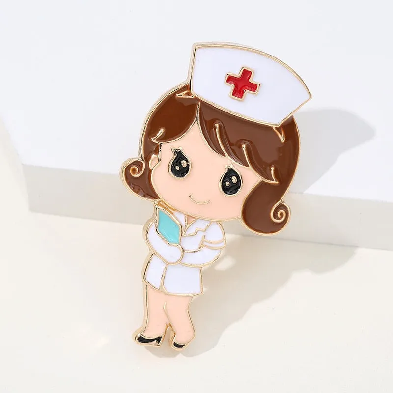 Cute Enamel Nurse Shape Pins Women Brooch