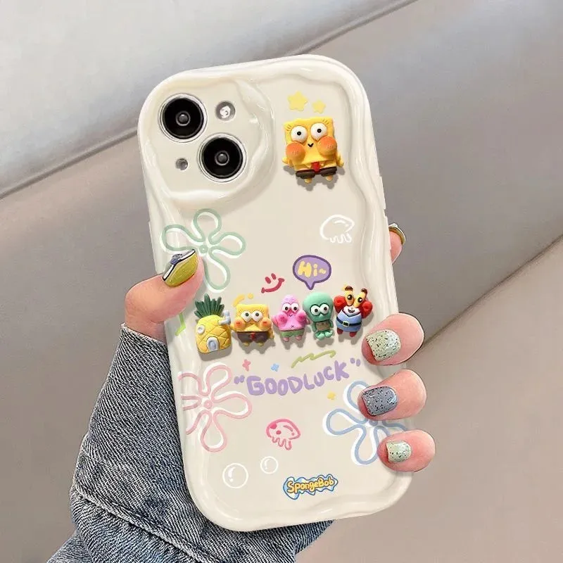 Cute Fun SpongeBob Charms Phone Case Cover For Samsung Galaxy S24 S20 FE S21 S22 Plus S23 Ultra