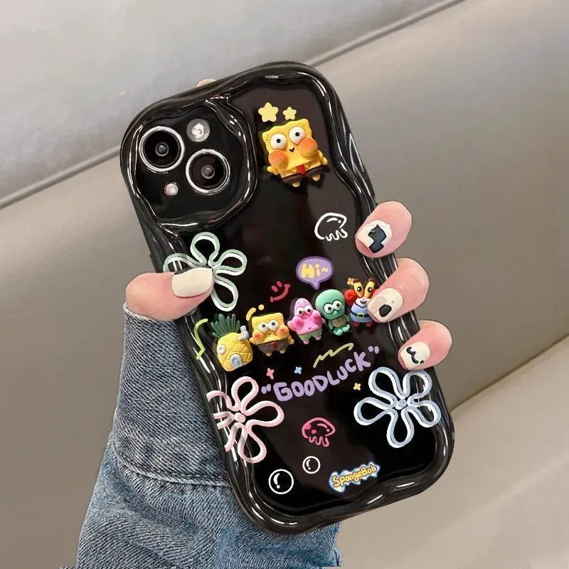 Cute Fun SpongeBob Charms Phone Case Cover For Samsung Galaxy S24 S20 FE S21 S22 Plus S23 Ultra