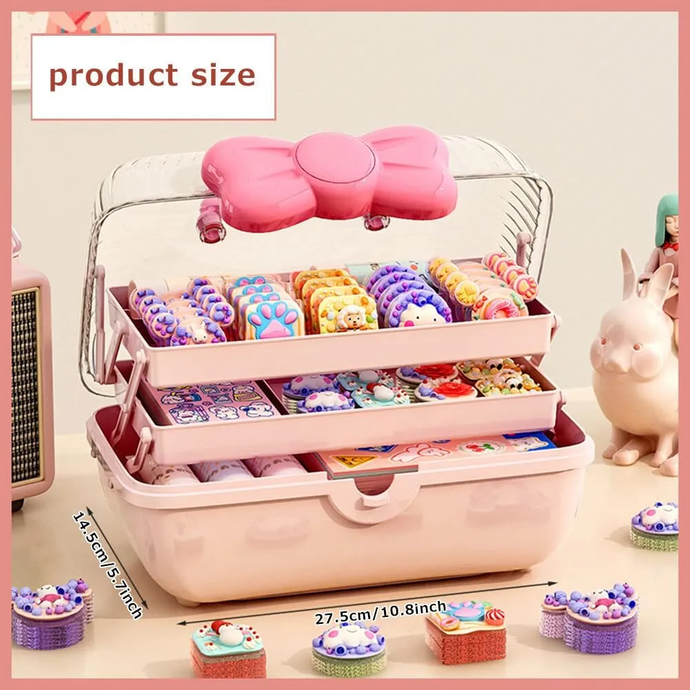 Cute Girls Hair Accessories Storage Box Bow Switch Organizer Box Jewelry Box, Plastic Hair Ties Holder Hair Clips Container Storage Box for Home, School, Office(Pink)