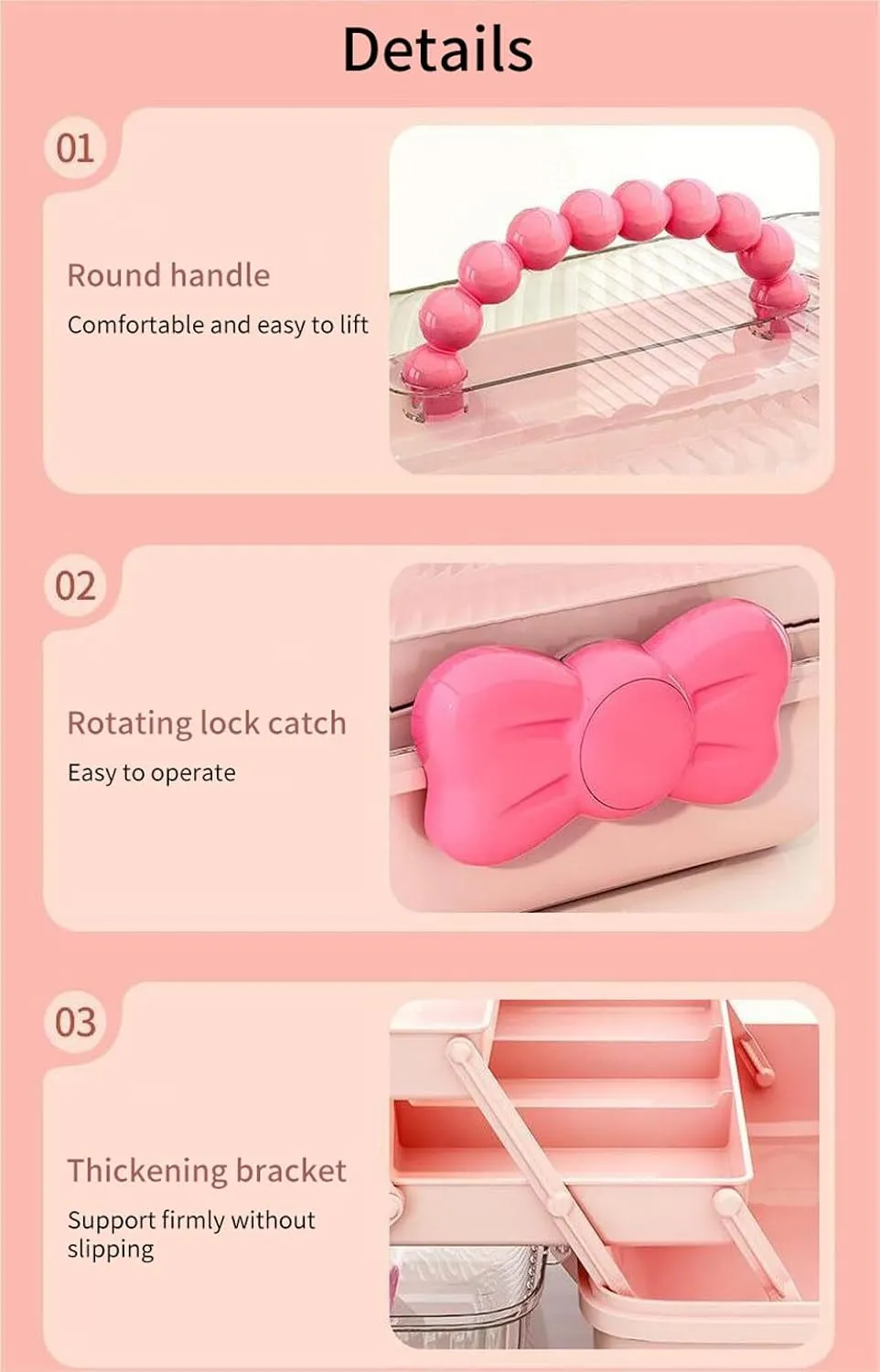 Cute Hair Accessories Organizer 3-Layers Kids Jewelry Storage Box Plastic Hair Accessories holder for Girls (Purple, 10.8 x 5.7 x 5.9 Inch)