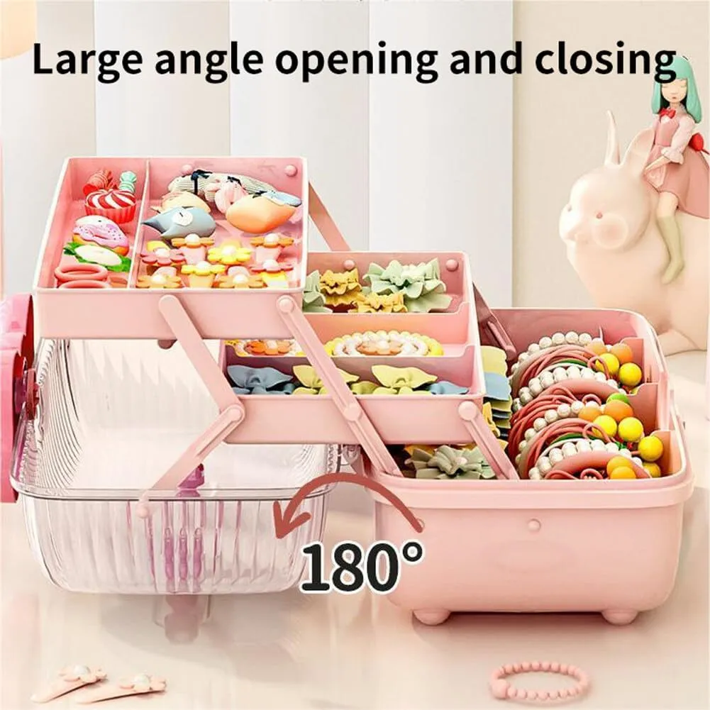 Cute Hair Accessories Organizer 3-Layers Kids Jewelry Storage Box Plastic Hair Accessories holder for Girls (Purple, 10.8 x 5.7 x 5.9 Inch)
