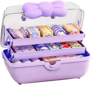 Cute Hair Accessories Organizer 3-Layers Kids Jewelry Storage Box Plastic Hair Accessories holder for Girls (Purple, 10.8 x 5.7 x 5.9 Inch)