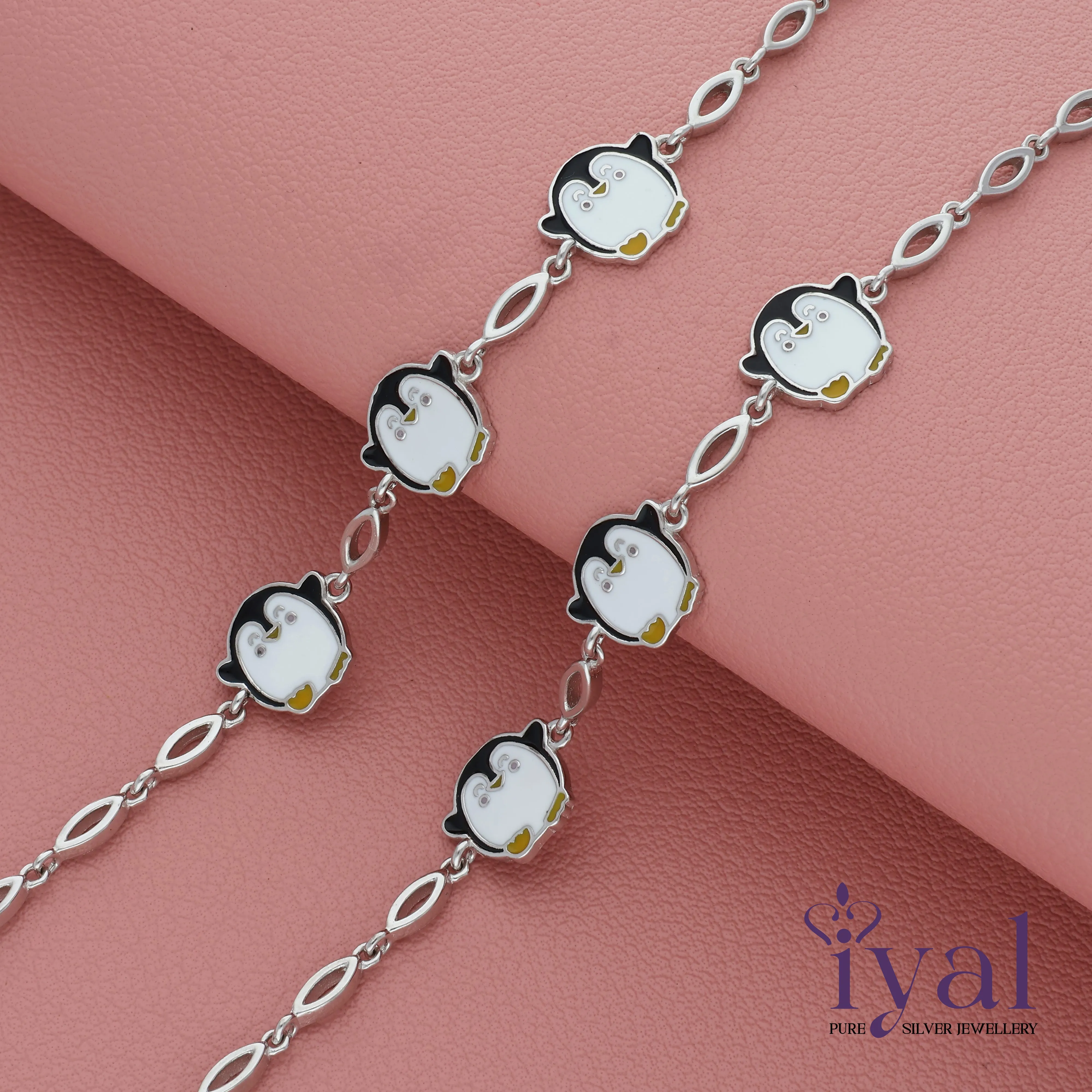 Cute Penguin Silver Anklet for Kids(5  Years)