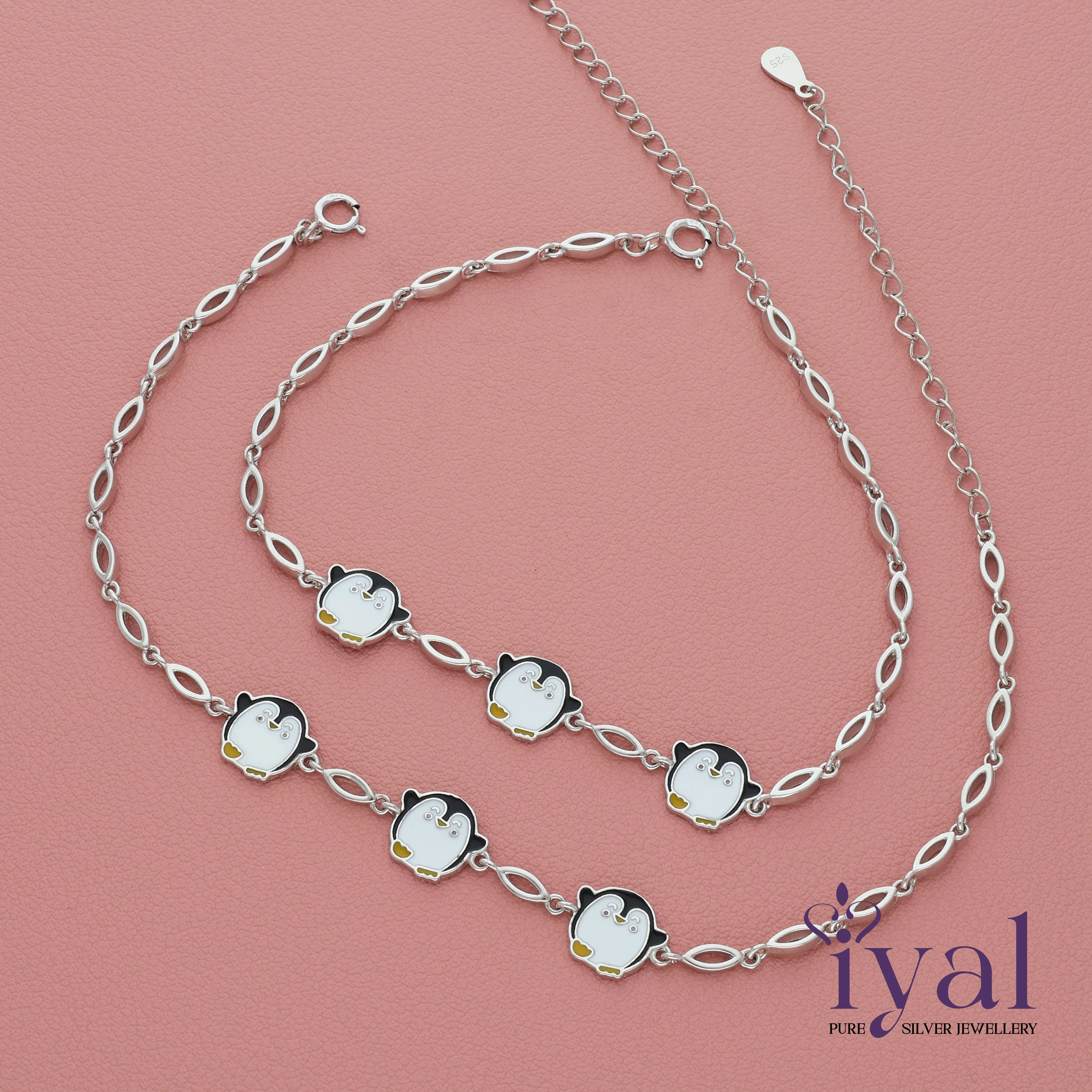Cute Penguin Silver Anklet for Kids(5  Years)