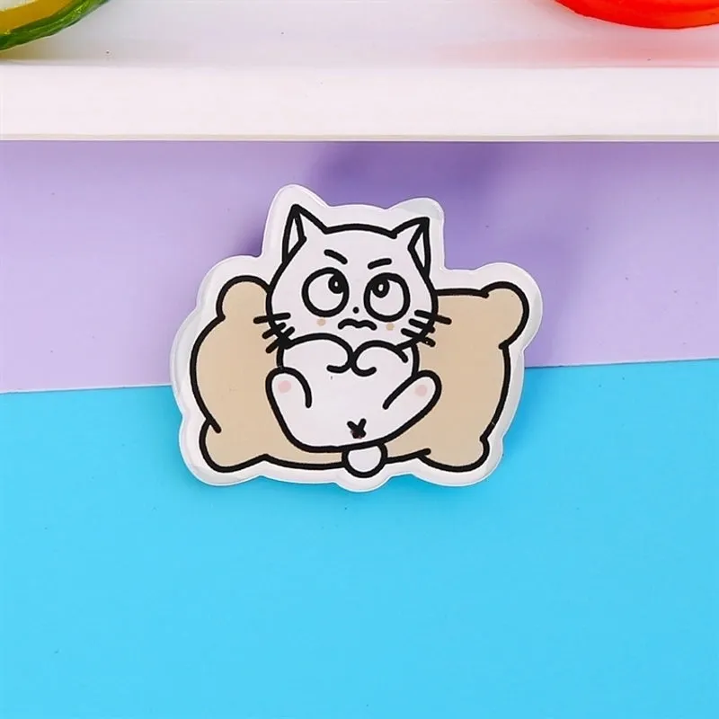 Cute Pin Cartoon Cat Arylic Printing Women's Brooches