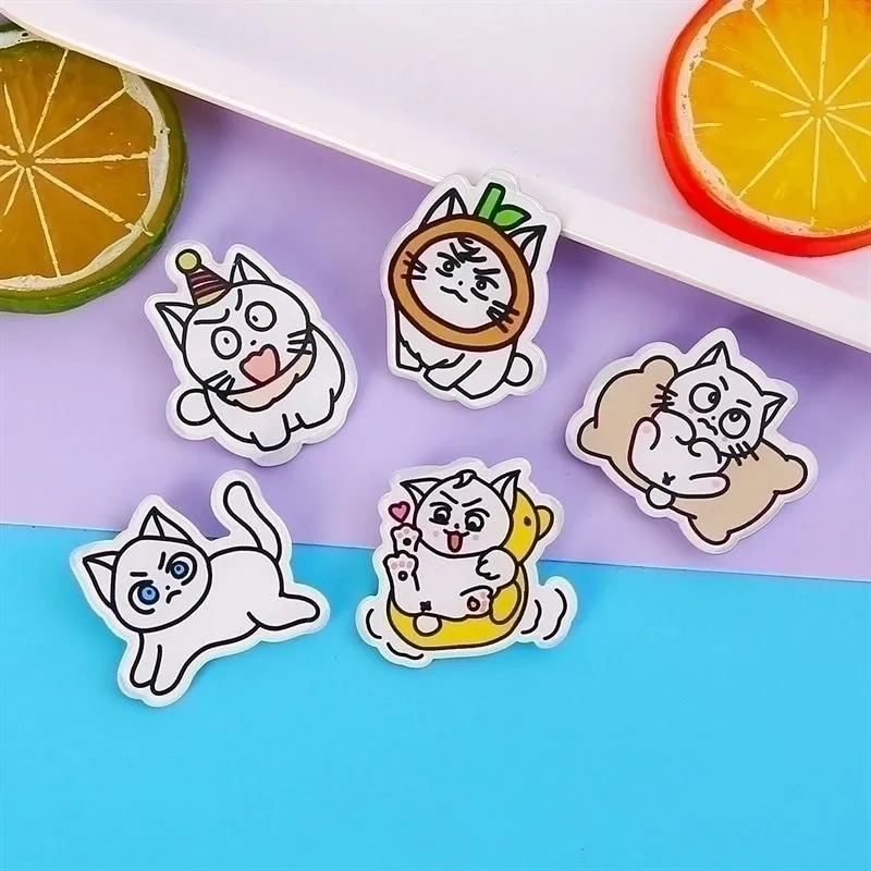 Cute Pin Cartoon Cat Arylic Printing Women's Brooches