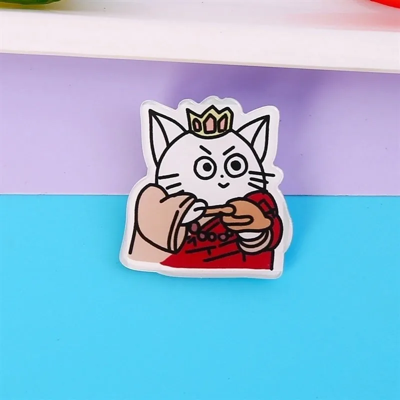 Cute Pin Cartoon Cat Arylic Printing Women's Brooches